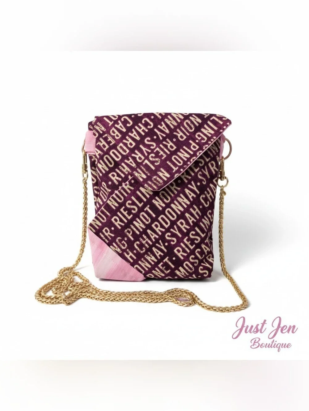 Wine Lover Crossbody Cell Phone Bag 3 Compartment Small Purse Gold Chain